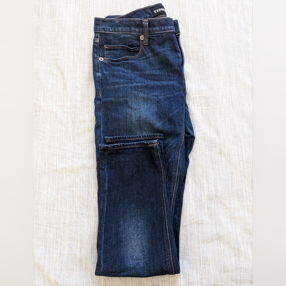 Express Girlfriend Jeans, Mid-Rise, Dark Blue, Size 4 Regular - Picture 3 of 9